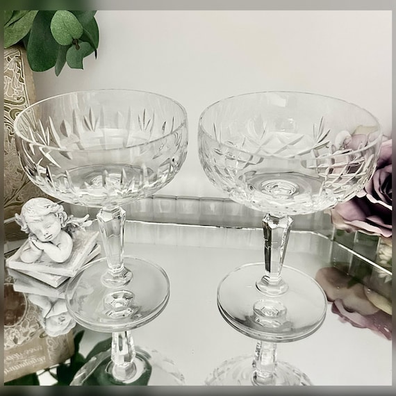 Mikasa Antique Lace Crystal Champagne Coupes Set 2 Dessert Glasses