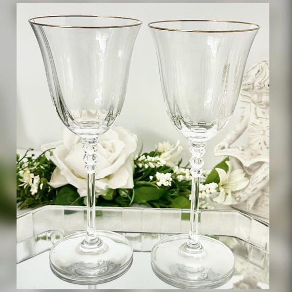 Mikasa Sonata Gold Rim Water Goblet Pair Vintage Replacement Glass