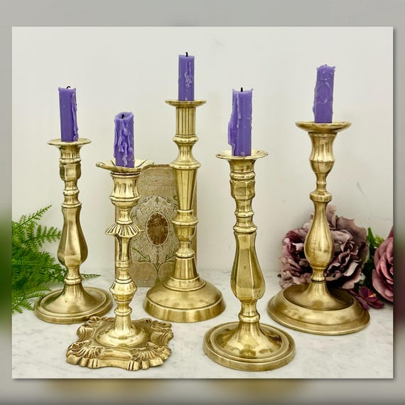 Vintage Solid Brass Candlesticks Set of 6 English Style Taper Candle Holders
