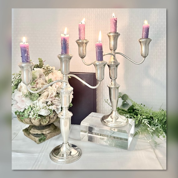 Reed & Barton Sterling Silver Candelabras Pair - Vintage 925 silver 3 light Candle Holders - Reed and Barton Elegant Sterling Table Decor