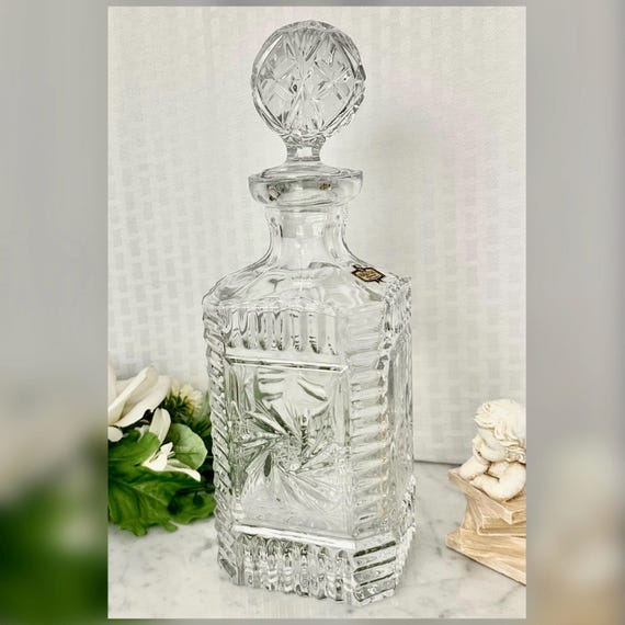 Vintage Zajecar Crystal Decanter, Pinwheel Cut Glass, Yugoslavia