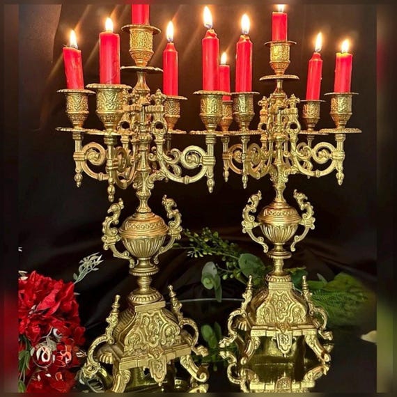 Vintage Italian Brass Candelabras, Baroque 5-Candle Holders