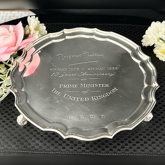 Sterling Silver Margaret Thatcher Tray / Sterling Margaret Thatcher Anniversary Salver / English Sterling Salver Tray / Vintage Silver Tray