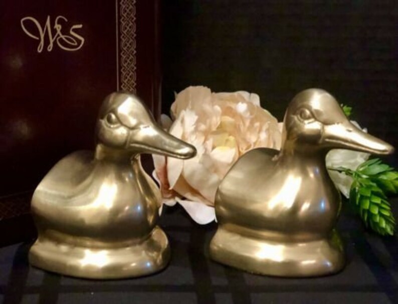 Duck Book Ends solid Brass Vintage Mid Century Modern Nautical Paperweights Pair .......... RustedLoveCo