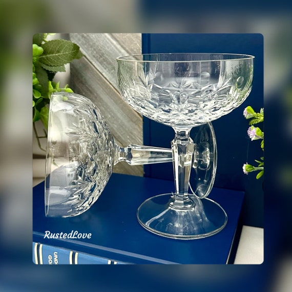Vintage Mikasa Cut Antique Lace Tall Champagne Coupes / Antique Lace Dessert Cups / Mikasa Champagne Coupes / Vintage Antique Lace Glass - 2