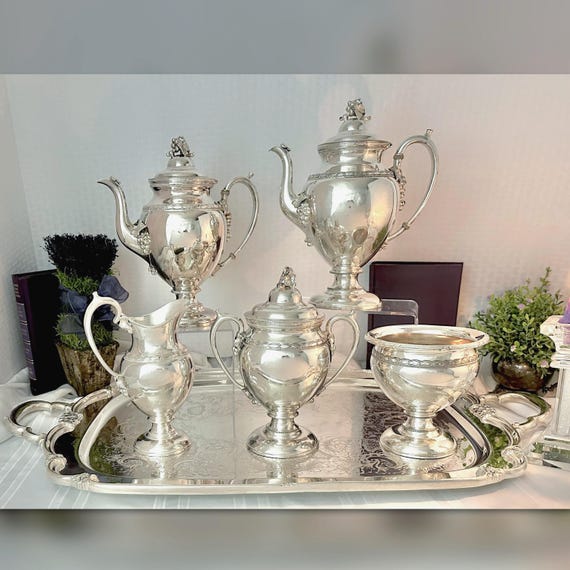 Vintage Reed & Barton Silverplate Tea Set with Tray Silver Plate Coffee Service