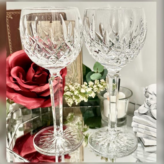 Waterford Lismore Hock Wine Glasses Pair Crystal Vintage Stemware