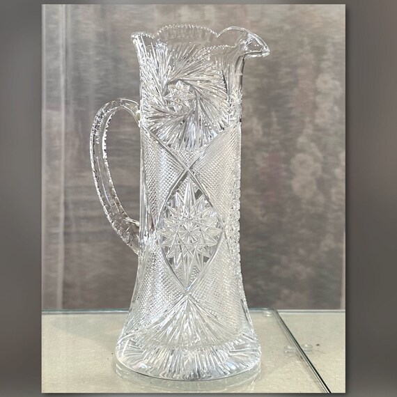 Vintage Yasemin Cut Glass Pitcher / Cut Glass Champagne Pitcher / Vintage Signed Pitcher / Yasemin Beverage Glass / 20th Century Pitcher