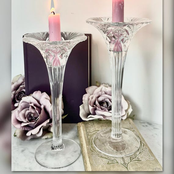 Vintage Cristal d’Arques Vincennes Crystal Candlesticks Pair France 8.25"