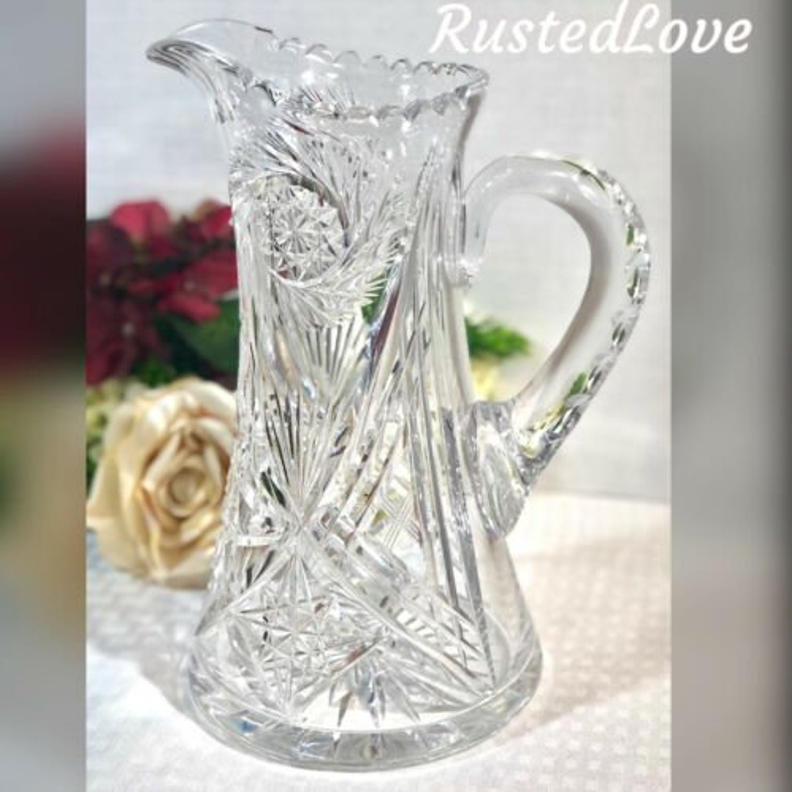 Antique American Brilliant Crystal Water Pitcher Pinwheel X Etsy