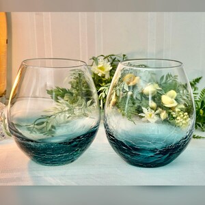 Pier 1 Teal Crackle Stemless Wine Glasses / Vintage Pier 1 Crackle Wine Glasses / Pier 1 Teal Crackle Stemless Wine Glasses - 2