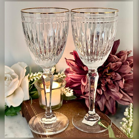 Waterford Marquis Hanover Gold Trim Wine Glasses Pair Crystal