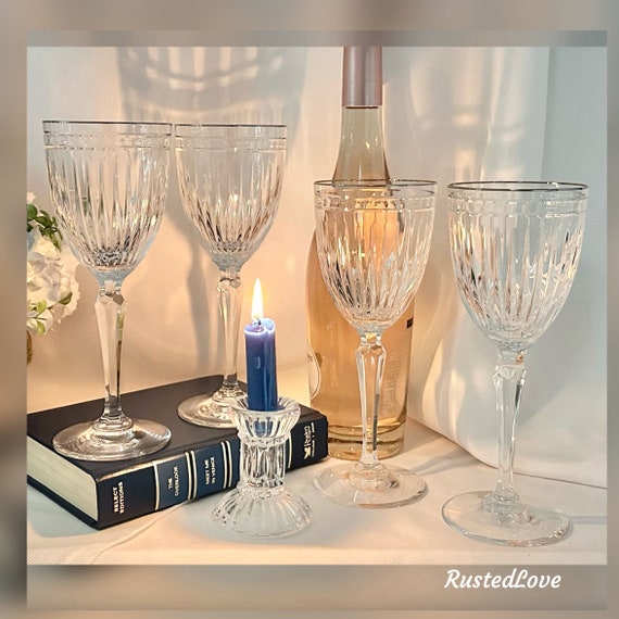 Waterford Crystal Hanover Platinum Water Goblets / Waterford Marquis Platinum Hanover Water Glasses  / Hanover Platinum w/Original Box - 4