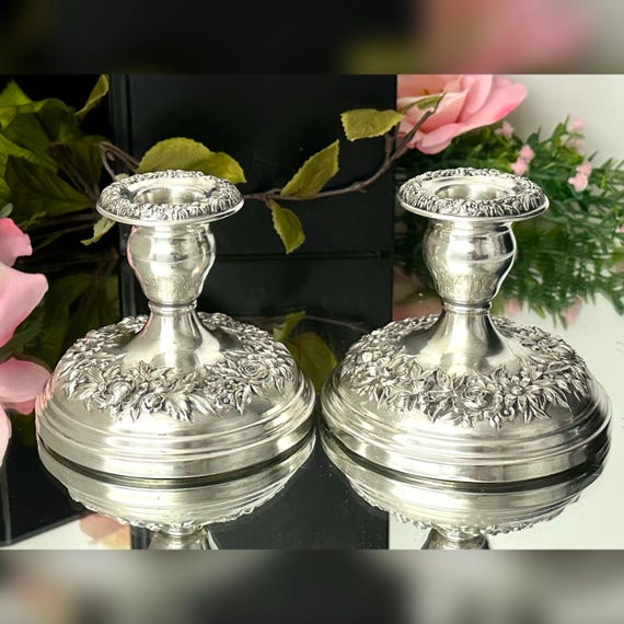 Sterling Silver S. Kirk & Son Candle Holders / Vintage Kirk Sterling Silver Candlesticks / Sterling Console Candle Holders / Kirk and Son