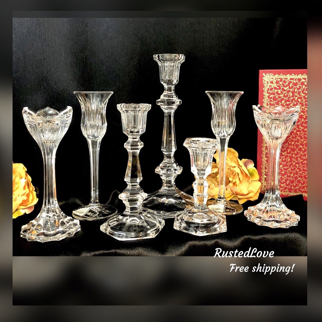 Vintage Crystal Glass Candle Holders Set, Mixed Style Taper ...