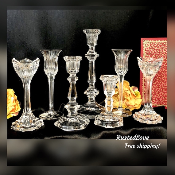 Candle Holders Set / Glass / Crystal / Vintage Mixed Style / Wedding Candle sticks / Centerpiece Holiday Taper Candlesticks / BoHo Chic Set