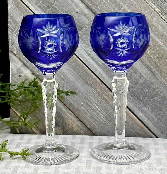 Vintage Nachtmann Cobalt Blue Cordial Glasses – Traube Cut Crystal