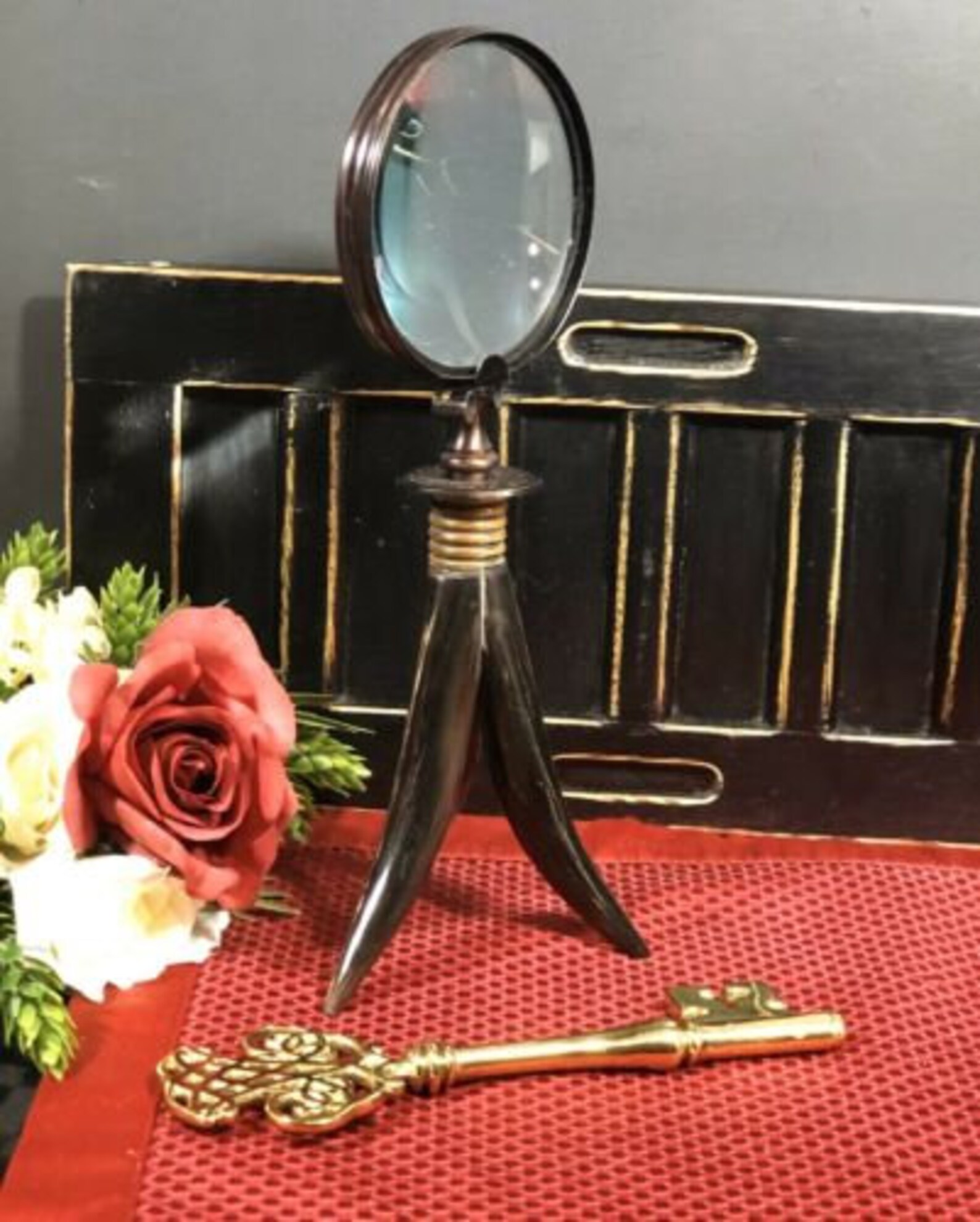 Distinctive Magnifying Glass Tabletop Brass Tripod Horn Legs Etsy