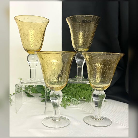 Artland Iris Yellow Bubble Glasses / Artland Citrine Iris Water Glasses / Iris Blown Citrine Water Glasses / Set of 14 Oz Bubble Glasses - 4