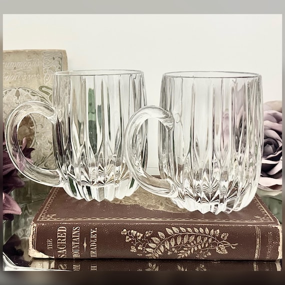 Mikasa Park Lane Glass Mugs Set Of 2 Crystal Beer Coffee Mug Glasses