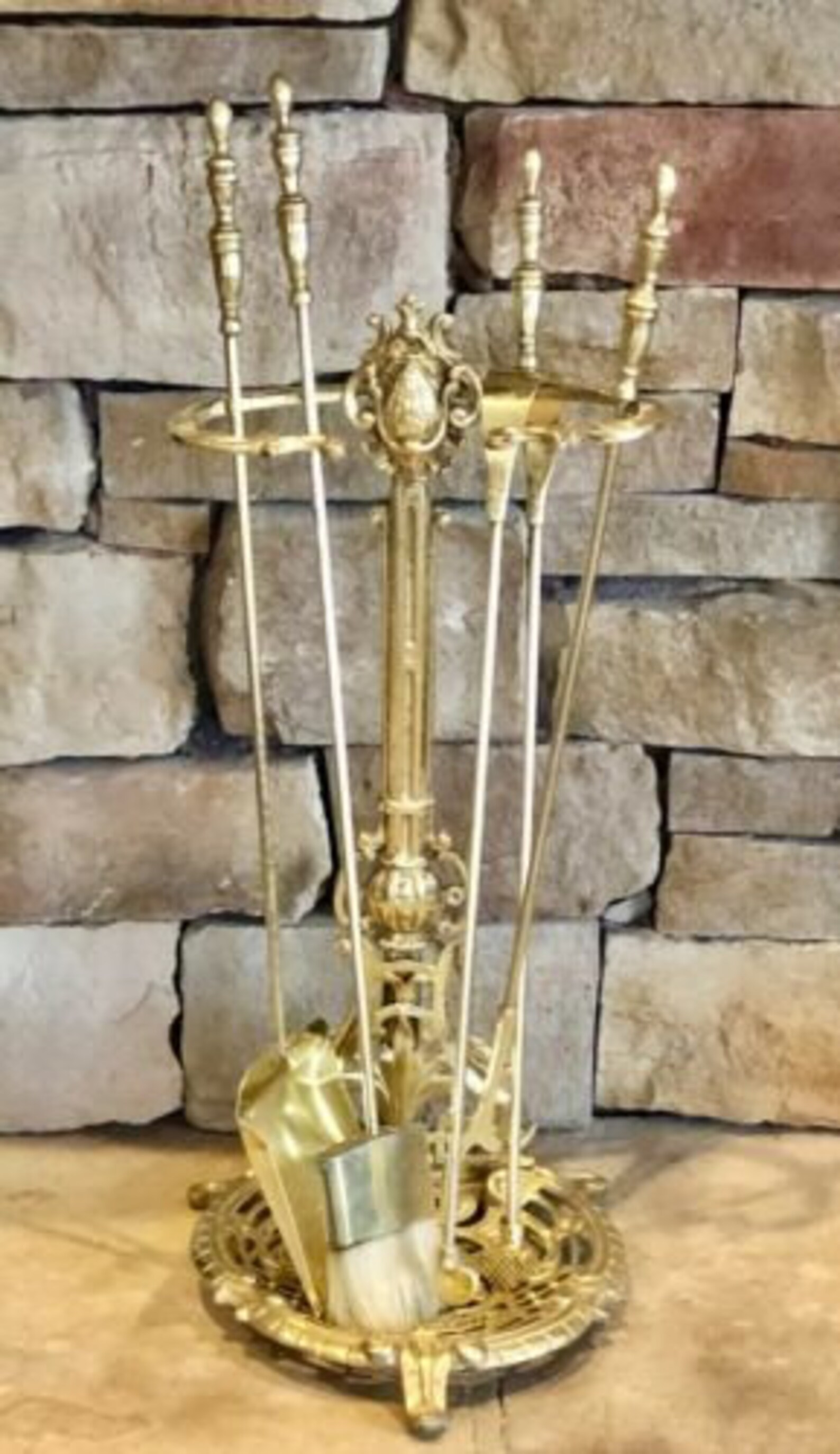 Antique Brass Fireplace Tool Set English Victorian 5 Pc Set Etsy