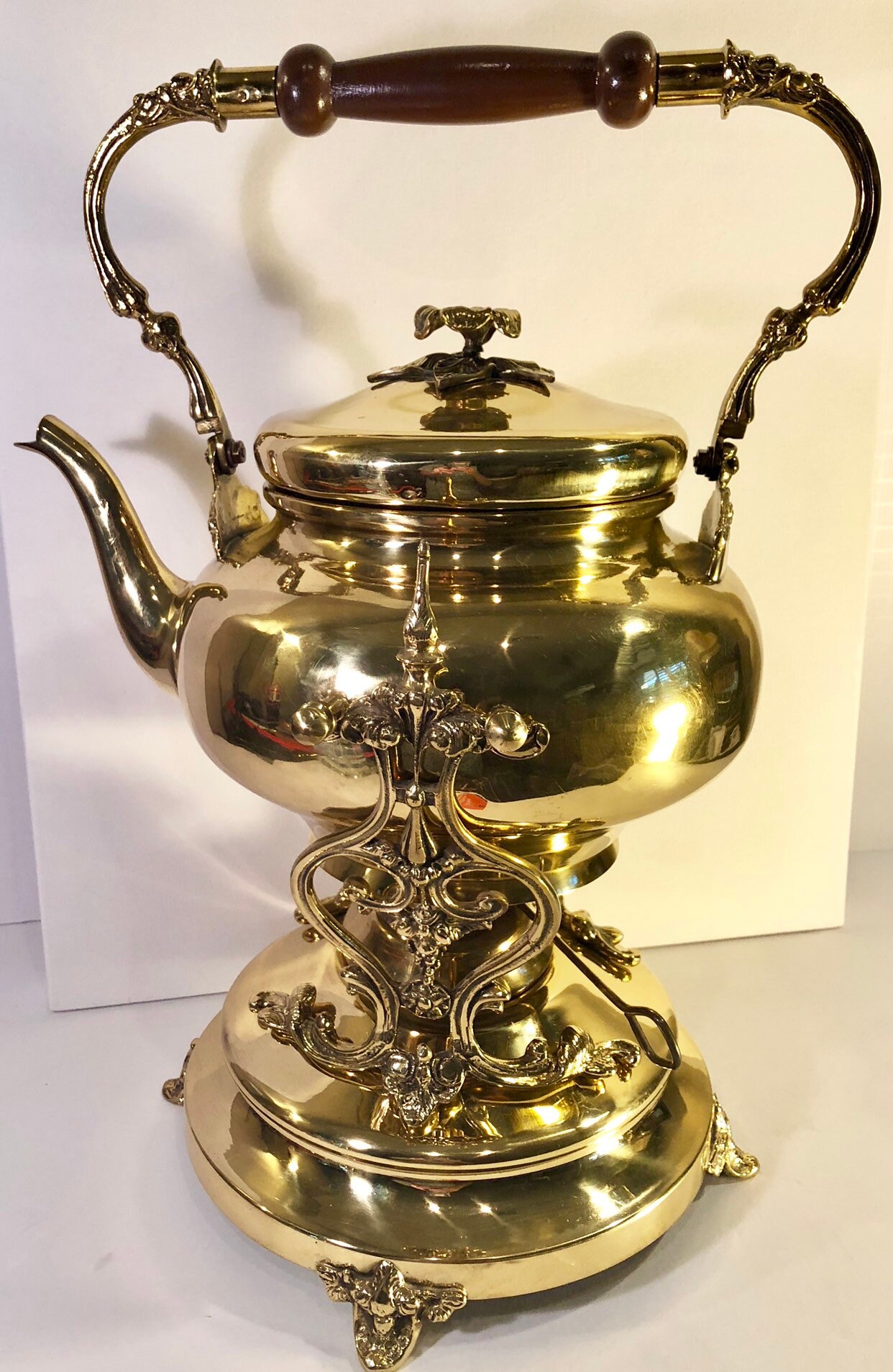 Brass Articulating tea pot VINTAGE with stand, warmer and lid!