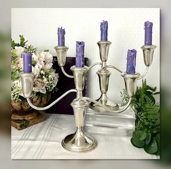 Empire Vintage Sterling Weighted Candelabras / Sterling Silver Empire #384  Candle Holders / Pair Sterling Silver Empire Candelabras