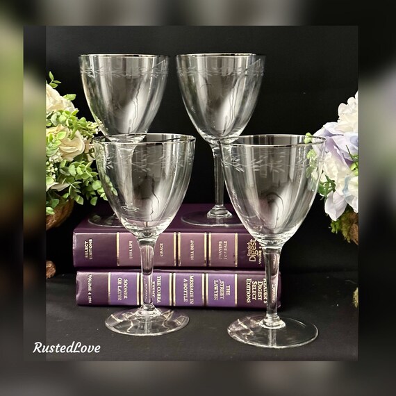 Gorham Crystal Chanson Platinum Water Glasses / Gorham Chanson Water Goblets / Vintage Gorham Chanson Platinum / Silver Rim Water Glass- 4