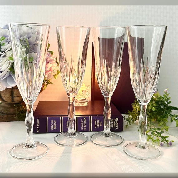 RCR Fire Champagne Glasses / Royal Crystal Rock Champagne Glasses / Vintage Fire RCR Champagne Flutes / Set Toasting Wedding Glasses - 4