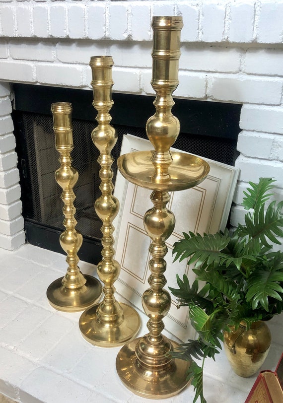 Brass Floor Candlesticks / Moroccan Large Candle Sticks / Vintage