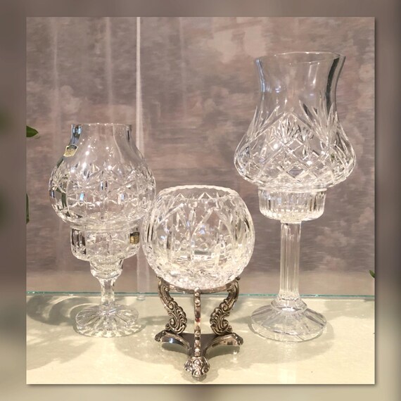 Hurricane Candle Holders / Hurricane Glass Candle Holders / Vintage Rose Bowl Centerpiece / Clear Glass Rose Bowl / Glass Hurricane Lamps