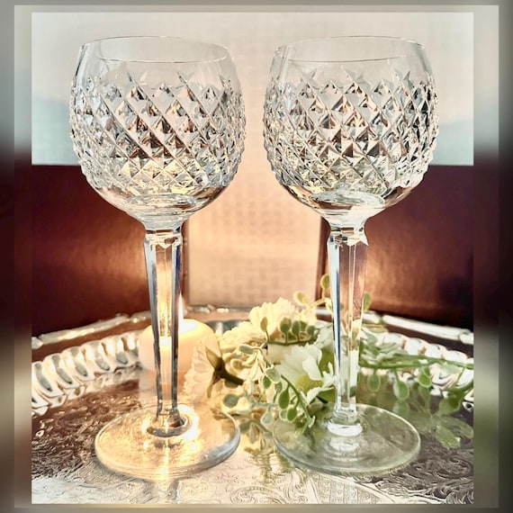Vintage Waterford Alana Crystal Hock Wine Glasses, Set of 2