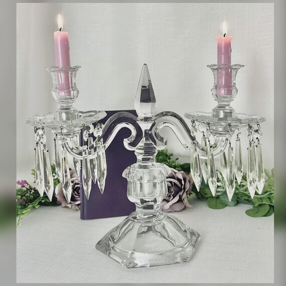 Heisey Old Williamsburg Crystal 3 Arm Candelabra Prism Drops