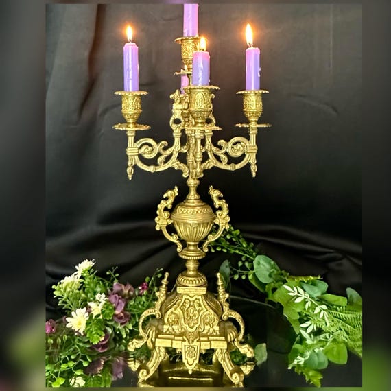 Italian Brevettato Styled Candelabra / Brass Vintage Baroque Candelabra / Italian 5 Arm Large Candelabra / Brass Candelabra  - Discounted