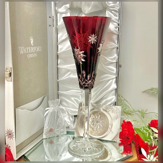 Waterford Snowflake Wishes Joy Ruby Red Champagne Flute w Box