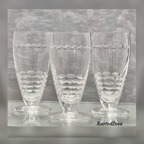 Stuart Ice Tea Glasses / Vintage Cut Glass Stuart Glasses / Stuart Signed Ice Teas Glasses / Stuart Chippendale Style Ice Tea Glasses - 3 pc