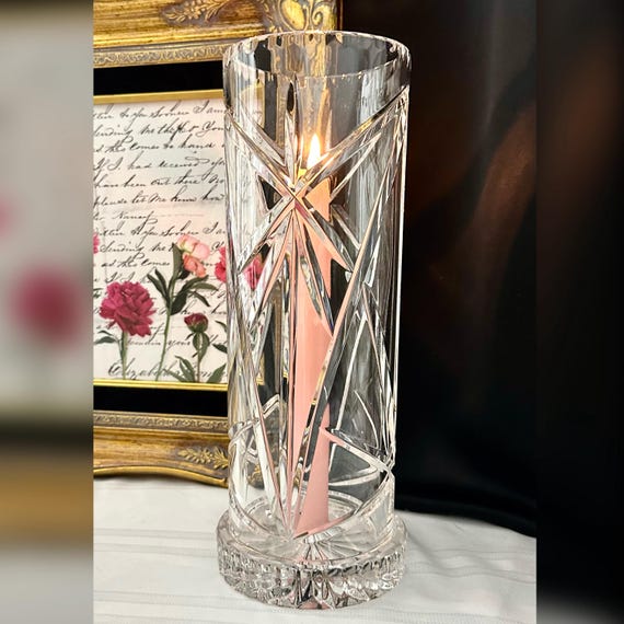 Hurricane Candle Holder / Cut Glass Dinner Taper Candlestick Holder / Crystal Hurricane Candle Holder / Glass Hurricane Candlestick Holder