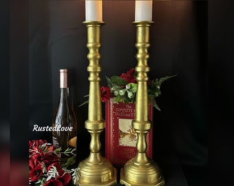 Candlesticks Large Solid Brass / ALTER Church / Wedding / Holiday candle sticks / Polished Single Candle Holders Thick brass/ Pair - 19" - 2