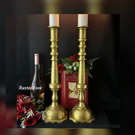 Candlesticks Large Solid Brass / ALTER Church / Wedding / Holiday candle sticks / Polished Single Candle Holders Thick brass/ Pair - 19" - 2