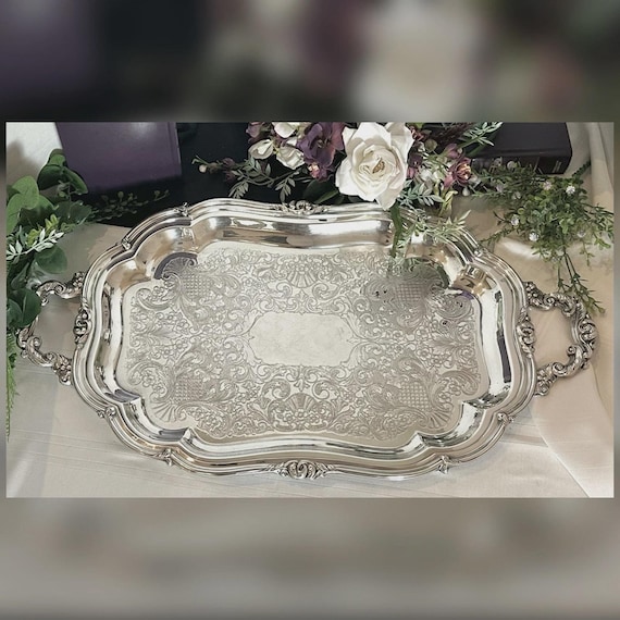 Silver Plated Oneida Tea Tray Heirloom Melon / Butlers Oneida Silverplated Handled Tray / Vintage Silver Oneida Heirloom Tea Set Tray