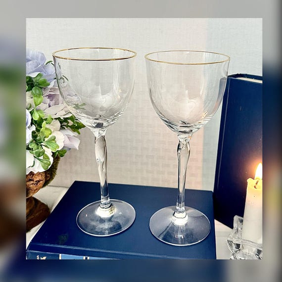 Lenox Rhythm Gold Wine Goblets / Gold Lenox Rhythm Glasses / Vintage Lenox Gold Trimmed Glasses / Lenox Wine Glasses / Rhythm Gold Glasses 2