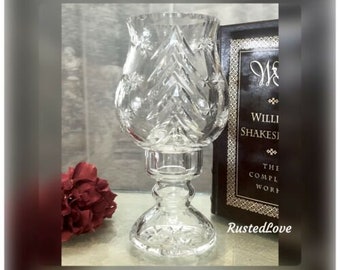 Hurricane Glass Candle Holder / Christmas Centerpiece / Large Tabletop / Clear glass / Pedestal Hurricane / Holiday Candlestick Holder