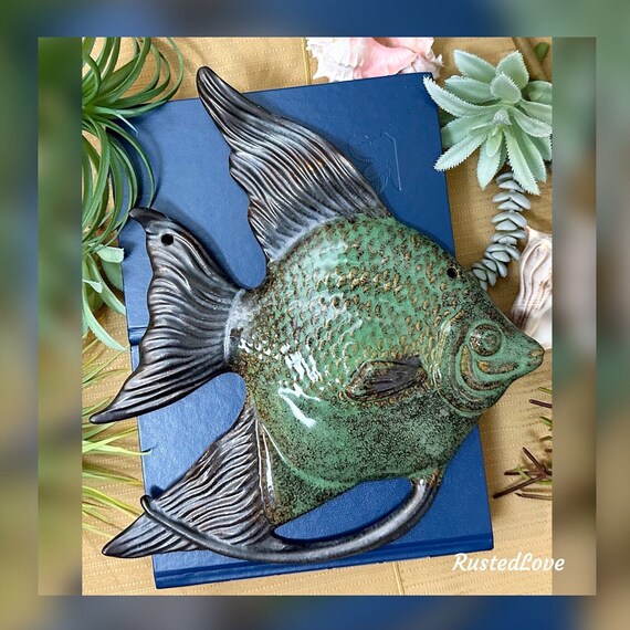 Beach Wall Decor / Ceramic Angel Fish Wall Hanging / Nautical Wall Decoration / Beach Wall Hanging Fish / Decorative Beach Wall Decor