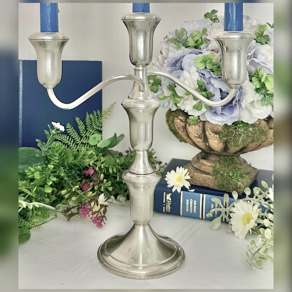 Vintage Drol Sterling Silver 3 Arm Candelabra Pair Elegant Candle Holders Wedding Decor Centerpiece