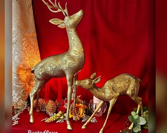 Christmas Reindeer / MCM Gold Brass Deer / Vintage Brass Deer / Brass Reindeer Statues / Brass Deer Figures / Christmas Holiday Reindeer