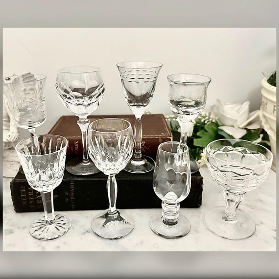 Set of 8 Mixed Cordial Glasses Vintage Liquor Stemware Collection