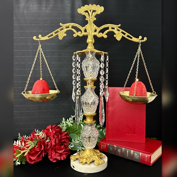 Vintage Baroque Scale / Gold Finished Decorative Scale with Hanging Crystals / Hollywood Glam Decorative Scale / Italian Marble Base Scale