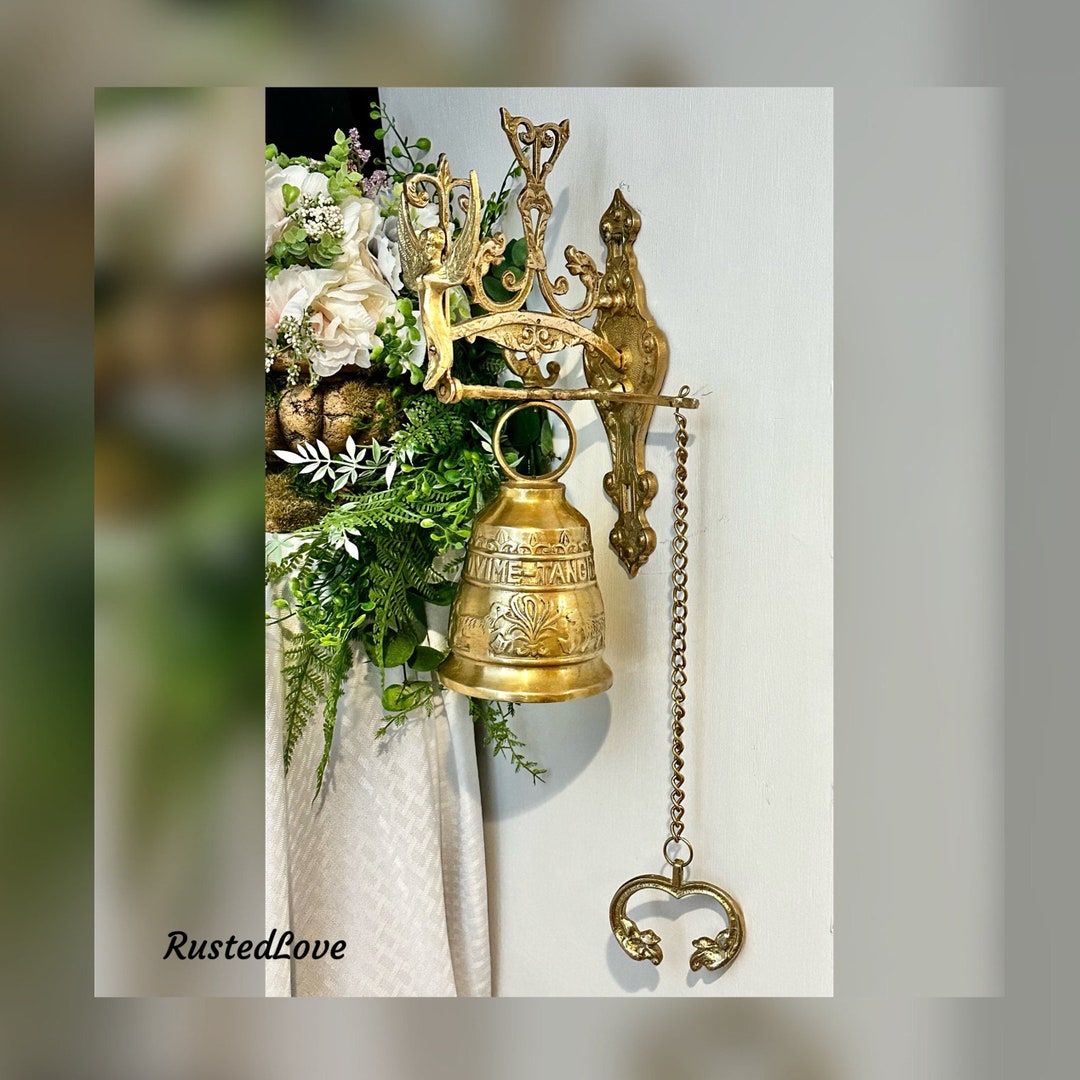 Vintage Brass Church Monastery Bell / Brass Polished Angel Wall Hanging
