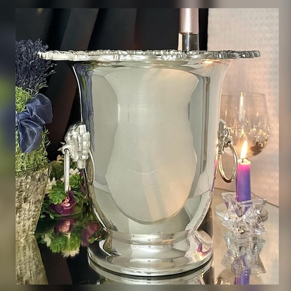 Silver Plated Ice Bucket Lion Handles / Poole Silver Champagne Bucket / Vintage Silverplated Poole Trophy Urn Lion Handles / Silver Vase