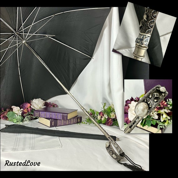 Vintage Italian Umbrella / Decorative Umbrella / Italian Umbrella Prop / Italian Artist Hand Made Italy Umbrella / Silver Handled Umbrella